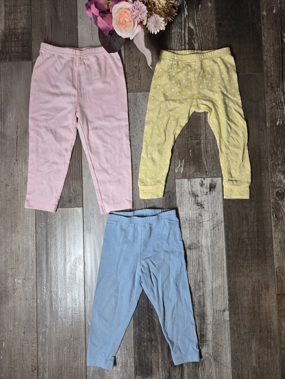 Carter's 100% Cotton Pastel Baby Toddler Girl Pants Leggings Bundle 3pc Size 18m